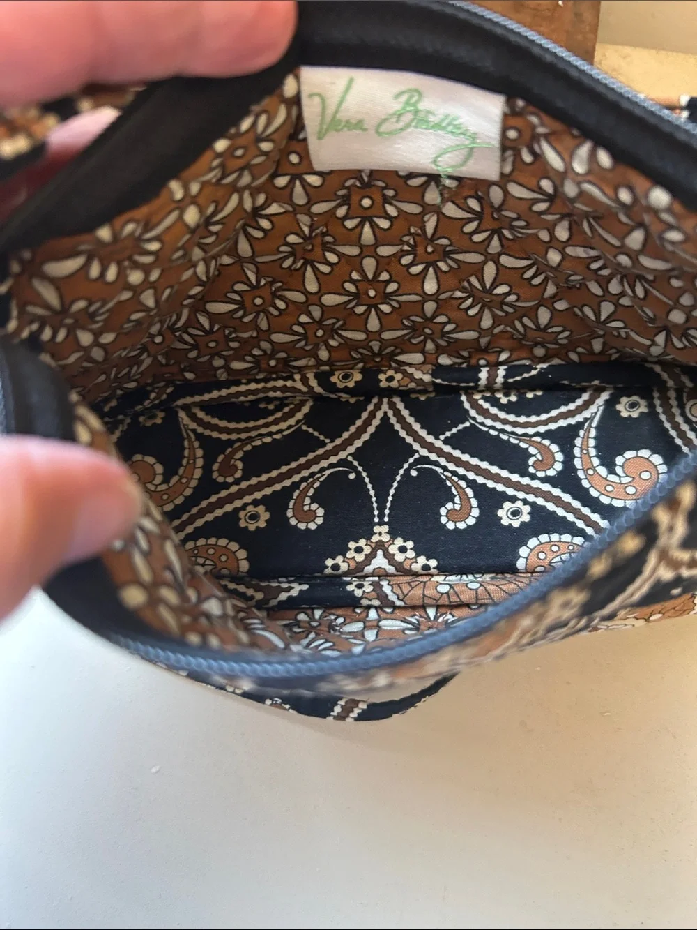 Vera Bradley Black and Tan Paisley Crossbody Bag EUC